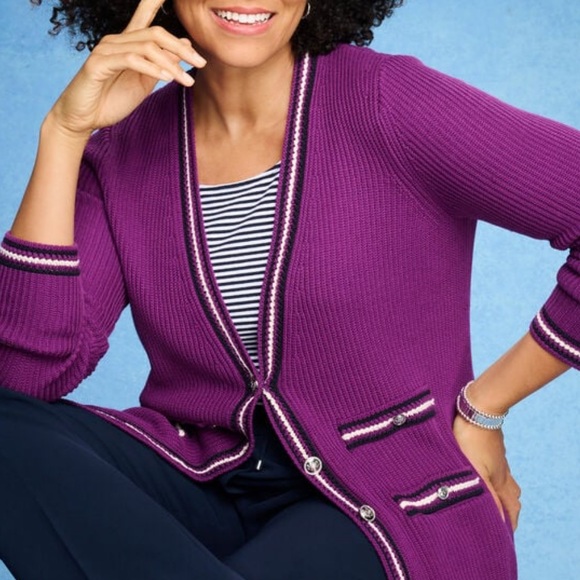 Talbots V-NECK CARDIGAN - TEXTURE
STRIPE - Picture 2 of 16